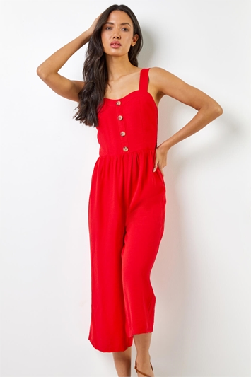 Red Buttoned Culotte Jumpsuit