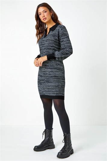 Grey Collared Knitted Jumper Dress