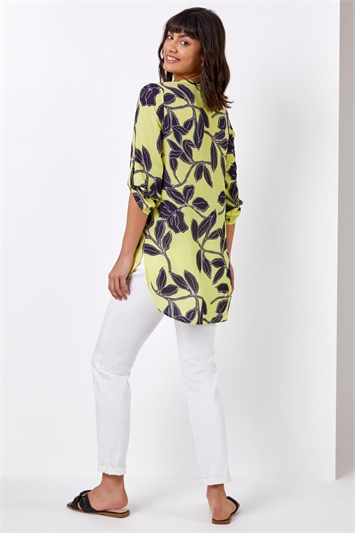 Lime Linear Floral Button Through Tunic Blouse, Image 2 of 4