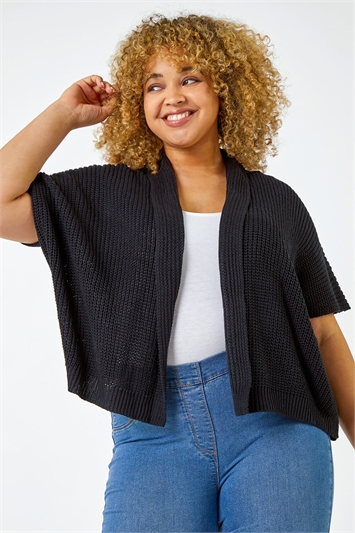 Black Curve Relaxed Knit Soft Shrug