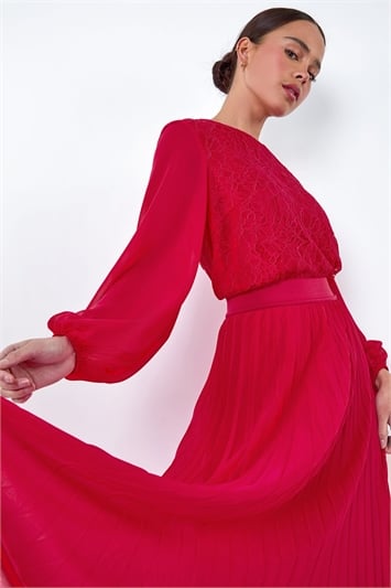 Pink Petite Elastic Waist A Line Pleated Maxi Skirt
