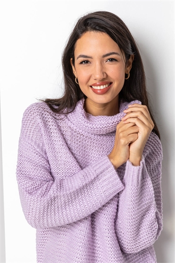 Lilac Textured Roll Neck Jumper, Image 4 of 5