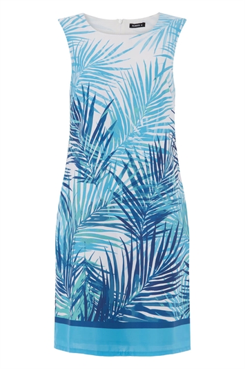 Turquoise Palm Print Shift Dress, Image 4 of 4