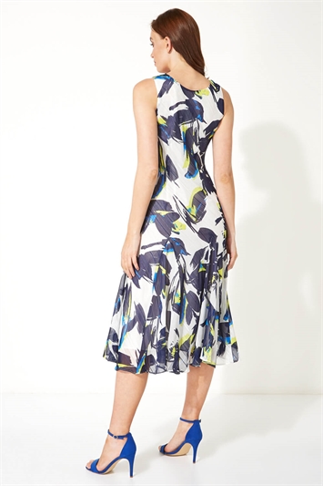 Navy Floral Bias Cut Midi Dress, Image 2 of 5