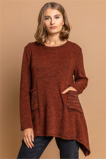 Rust Contrast Pocket Tunic With Scarf