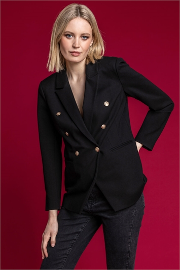 Black Double Breasted Smart Blazer Jacket