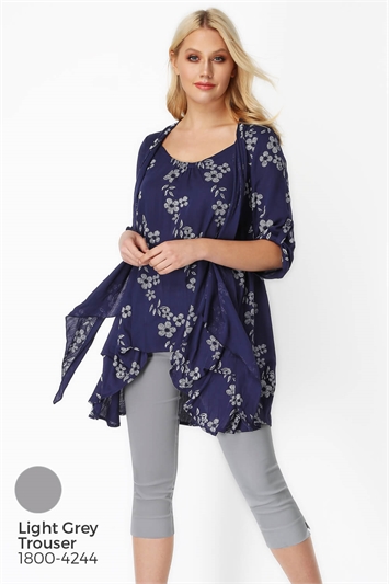 Navy Floral Print Crinkle Tunic, Image 7 of 8