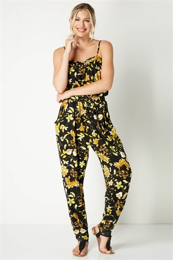 Floral Jersey Stretch Jumpsuit In Yellow Roman Originals Uk 8202