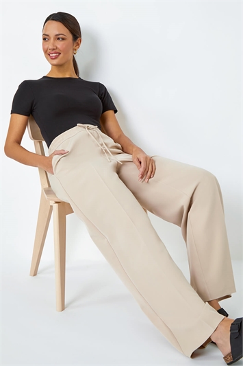 White Wide Leg Tie Front Stretch Trouser