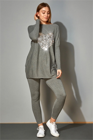 Grey Sequin Heart Lounge Tunic Jumper, Image 2 of 4