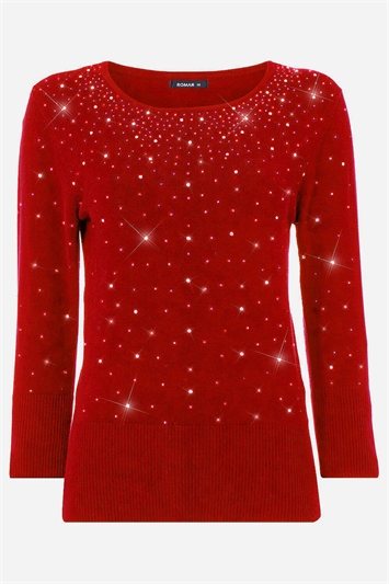 Red Diamante Studded Jumper, Image 5 of 5