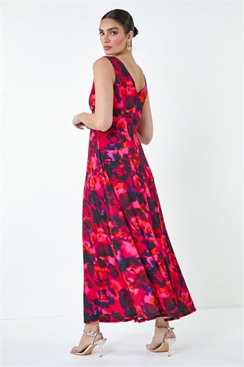 Pink Floral Knot Front Maxi Dress