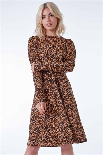 Multi Animal Print Belted Fit & Flare Dress