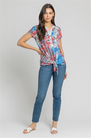 Red Tropical Contrast Print Tie Top, Image 3 of 4
