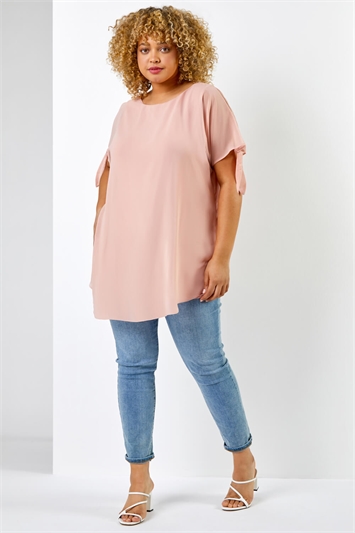 Light Pink Curve Chiffon Overlay Top With Necklace, Image 3 of 5
