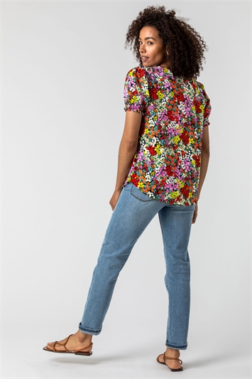 Multi Floral Print Frill Detail Blouse, Image 2 of 5