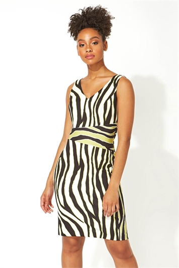 Green Contrast Zebra Print Scuba Dress