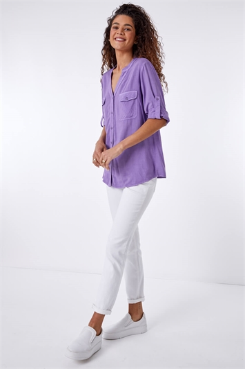 Lavender Plain Utility Button Through Shirt, Image 2 of 5