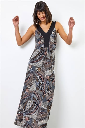 Geo Print Contrast Band Maxi Dressand this?