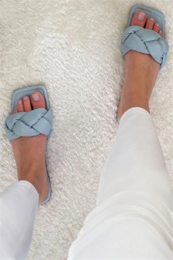 Blue Pu Plaited Front Slider Sandals, Image 4 of 4