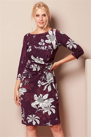 Purple Floral Twist Waist Dress