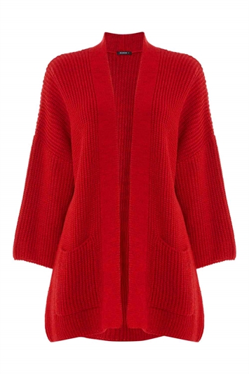 Ribbed Knit Cardigan in Red - Roman Originals UK