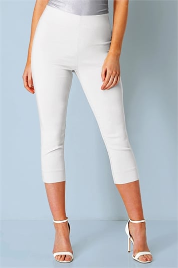 White Petite Cropped Stretch Trousers, Image 1 of 5