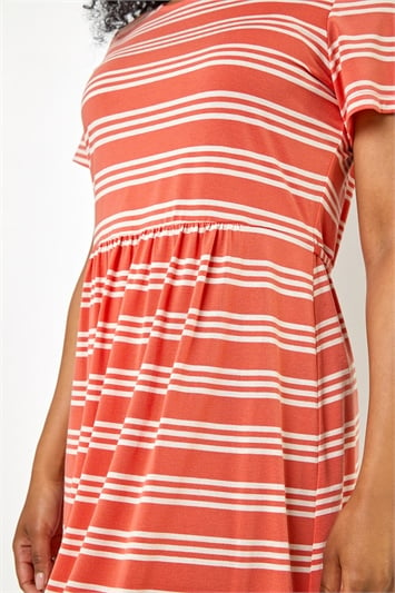 Coral Petite Stripe Print Skater Dress, Image 5 of 5