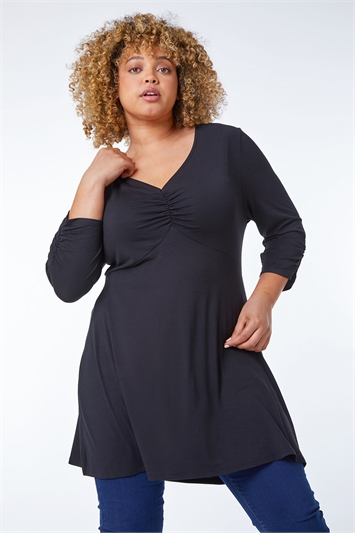 Black Curve Gathered Stretch Top