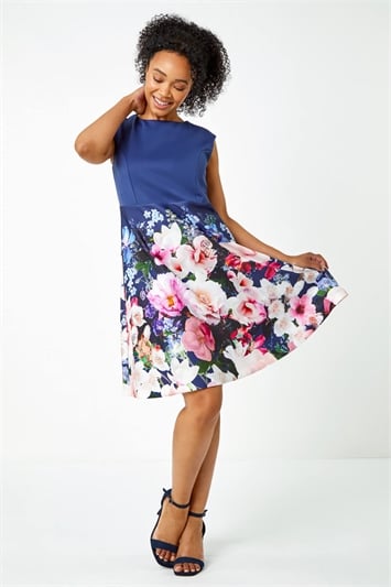 Blue Petite Premium Stretch Floral Dress