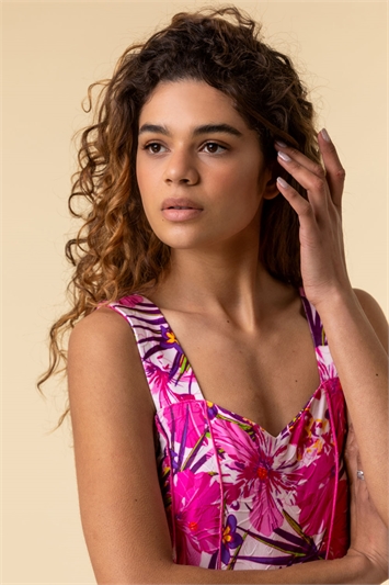 Pink Tropical Floral Panel Dress, Image 4 of 5