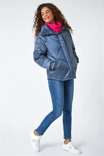 Blue Diamond Quilted Puffer Coat
