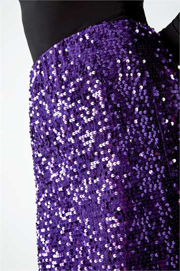 Purple Sequin Embellished Velour Stretch Skirt