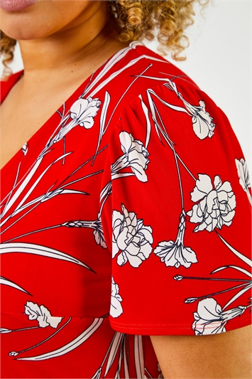 Red Curve Floral Print Fit And Flare Midi Dress, Image 5 of 5