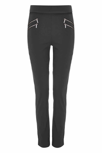 Black Zip Detail Stretch Trouser, Image 4 of 4