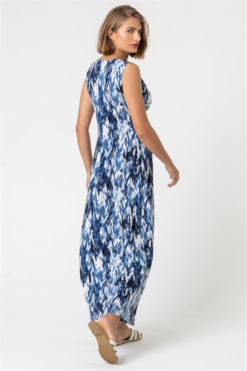 Blue Abstract Print Twist Front Maxi Dress, Image 2 of 4