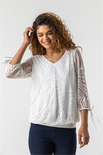 Ivory Overlay Burnout Print Top, Image 1 of 5