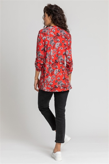 Red Paisley Floral Pintuck Jersey Shirt, Image 2 of 4
