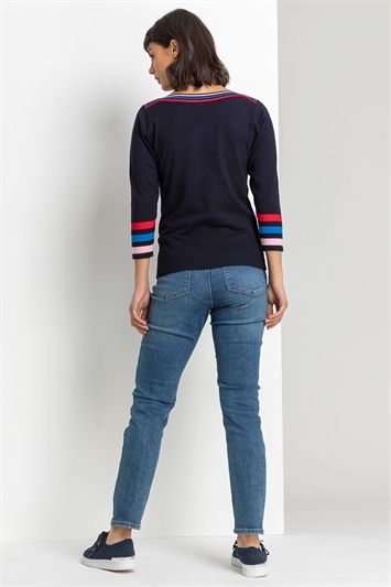 Navy Heart Embroidered Stripe Print Jumper, Image 2 of 4