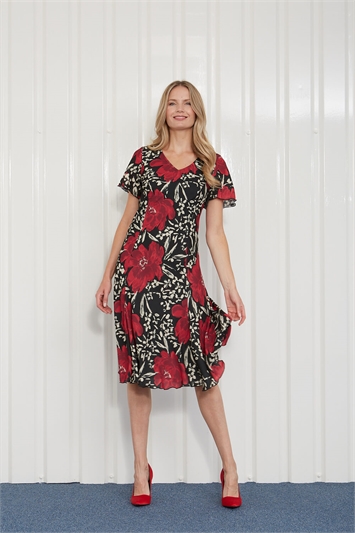 Red Julianna Poppy Print Dress