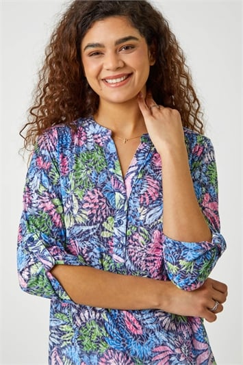 Multi Textured Floral Print Stretch Shirt