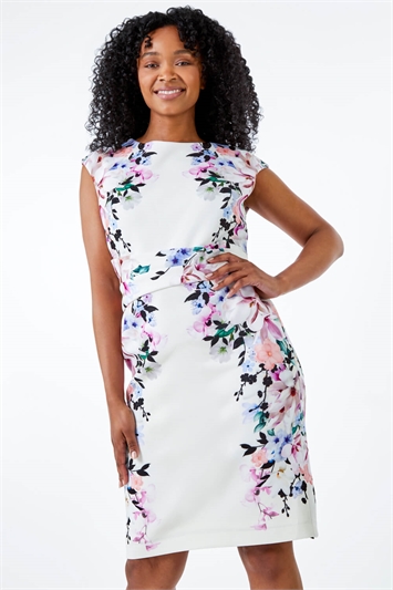 Ivory Petite Floral Fitted Luxe Stretch Dress, Image 5 of 5