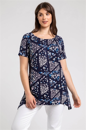 Navy Curve Ditsy Floral Swing Top