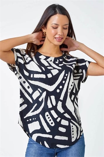 Black Contrast Abstract Print Top