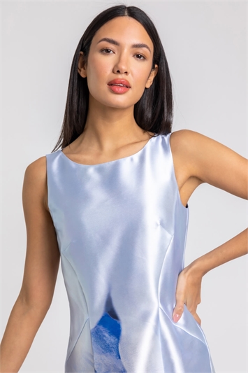 Blue Abstract Print Dipped Hem Midi Dress, Image 4 of 4