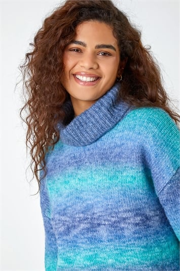Blue Roll Neck Ombre Jumper