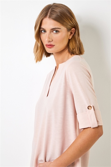 Light Pink Textured Notch Neck Top, Image 4 of 4