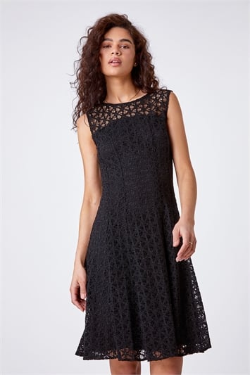 Black Lace Fit And Flare Dress
