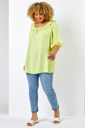 Lime Curve Frill Detail Bardot Top, Image 3 of 5