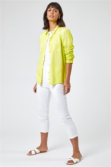 Lime Washed Button Through Sequin Shirt, Image 3 of 5
